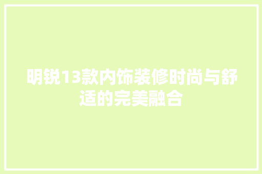 明锐13款内饰装修时尚与舒适的完美融合
