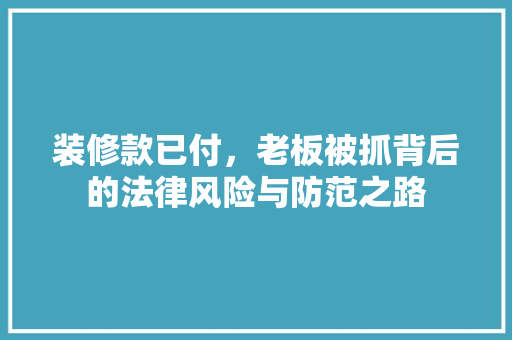 装修款已付，老板被抓背后的法律风险与防范之路  第1张