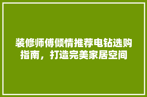 装修师傅倾情推荐电钻选购指南，打造完美家居空间