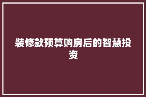 装修款预算购房后的智慧投资  第1张