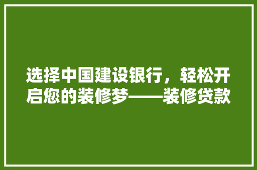 选择中国建设银行，轻松开启您的装修梦——装修贷款全