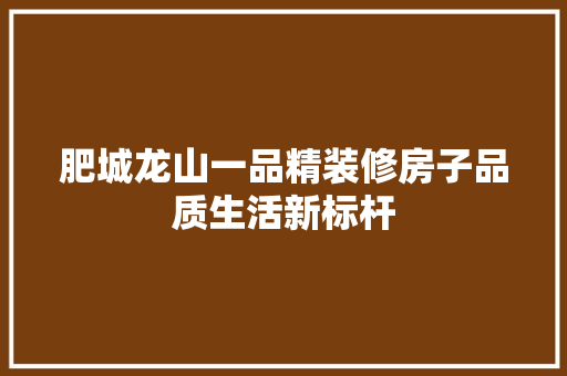 肥城龙山一品精装修房子品质生活新标杆