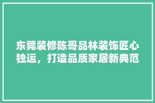 东莞装修陈哥品林装饰匠心独运，打造品质家居新典范