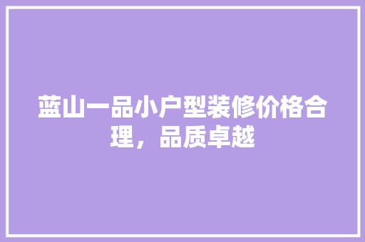 蓝山一品小户型装修价格合理，品质卓越
