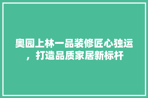 奥园上林一品装修匠心独运，打造品质家居新标杆
