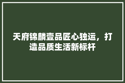 天府锦麟壹品匠心独运，打造品质生活新标杆