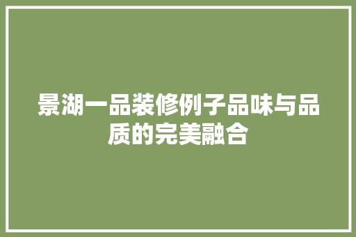 景湖一品装修例子品味与品质的完美融合
