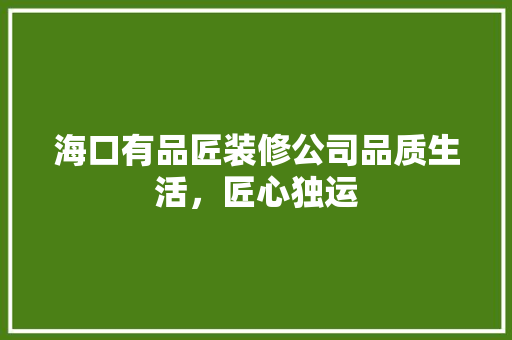 海口有品匠装修公司品质生活，匠心独运