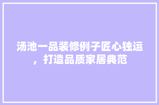 汤池一品装修例子匠心独运，打造品质家居典范