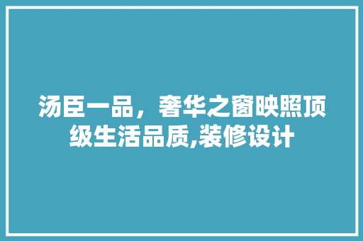 汤臣一品，奢华之窗映照顶级生活品质,装修设计