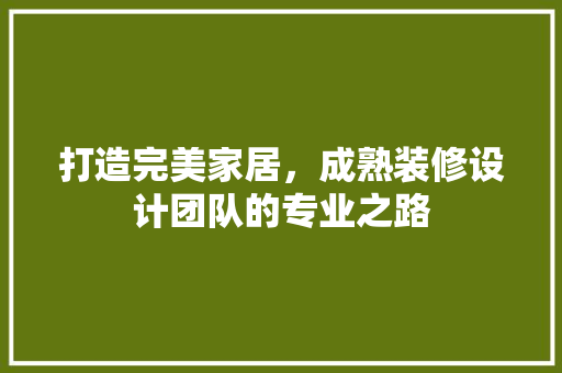 打造完美家居，成熟装修设计团队的专业之路