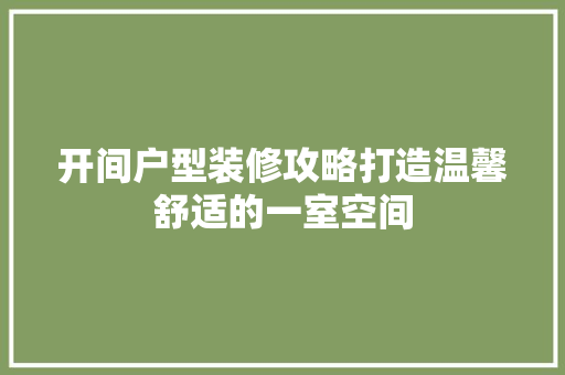 开间户型装修攻略打造温馨舒适的一室空间