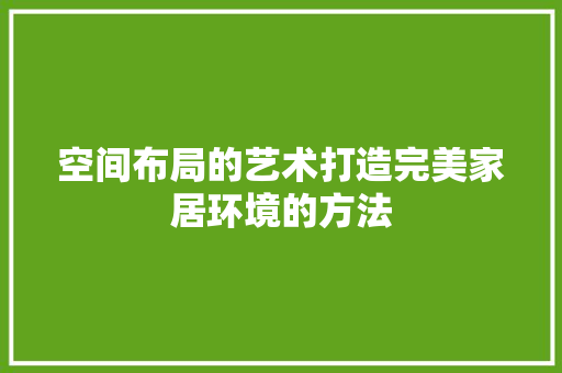 空间布局的艺术打造完美家居环境的方法