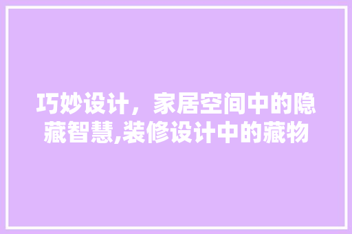 巧妙设计，家居空间中的隐藏智慧,装修设计中的藏物之路
