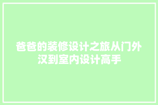 爸爸的装修设计之旅从门外汉到室内设计高手