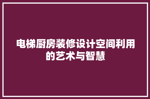 电梯厨房装修设计空间利用的艺术与智慧