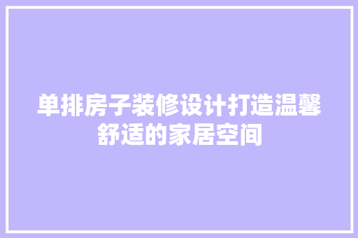 单排房子装修设计打造温馨舒适的家居空间