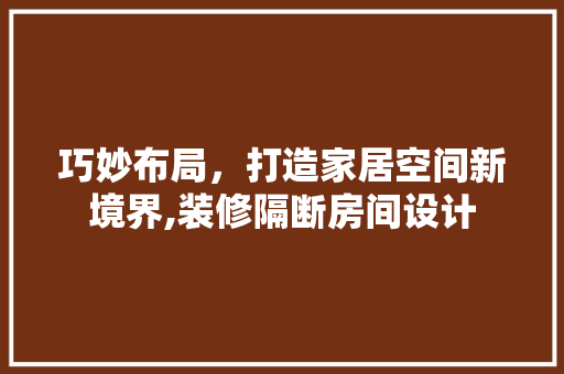 巧妙布局，打造家居空间新境界,装修隔断房间设计
