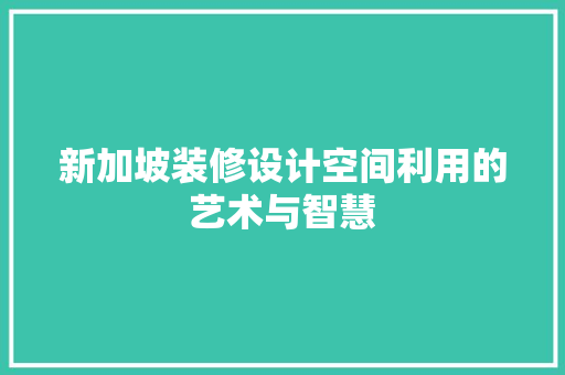 新加坡装修设计空间利用的艺术与智慧