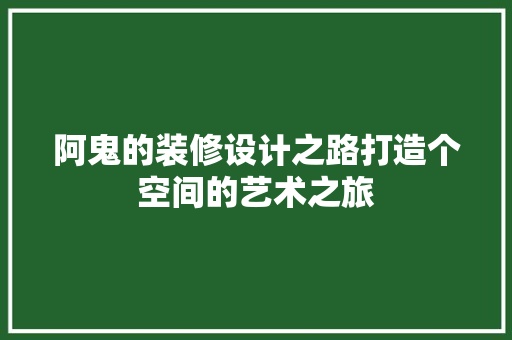 阿鬼的装修设计之路打造个空间的艺术之旅