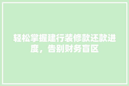 轻松掌握建行装修款还款进度，告别财务盲区