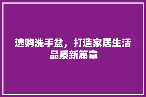 选购洗手盆，打造家居生活品质新篇章